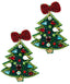 Bedazzled Christmas Tree Beaded Earrings With Red Bow