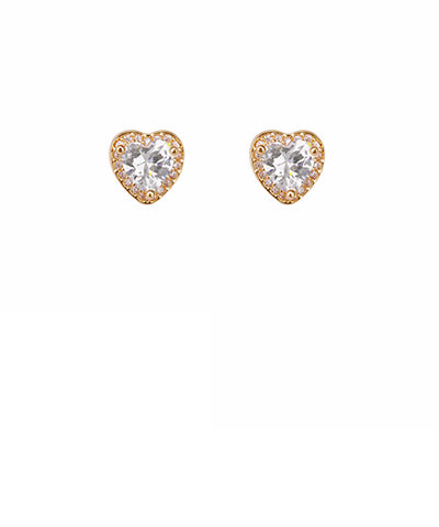Crystal Heart Stud Earrings Gold