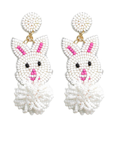 Easter Bunny Pom Pom Beaded Earrings