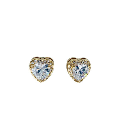 Crystal Heart Stud Earrings Gold