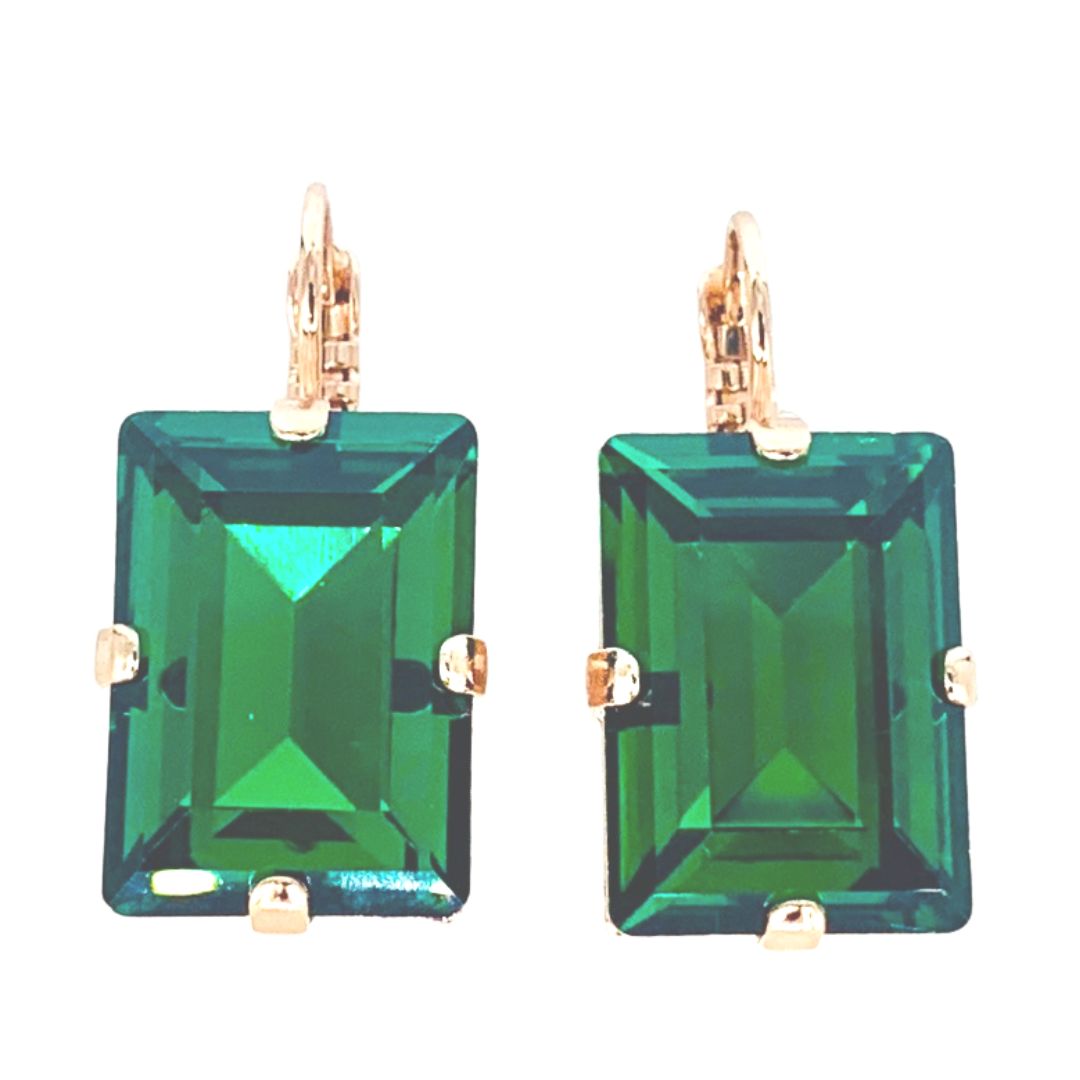 Large Mariana Earring Emerald Cut Earrings Emerald Green on Rose Gold