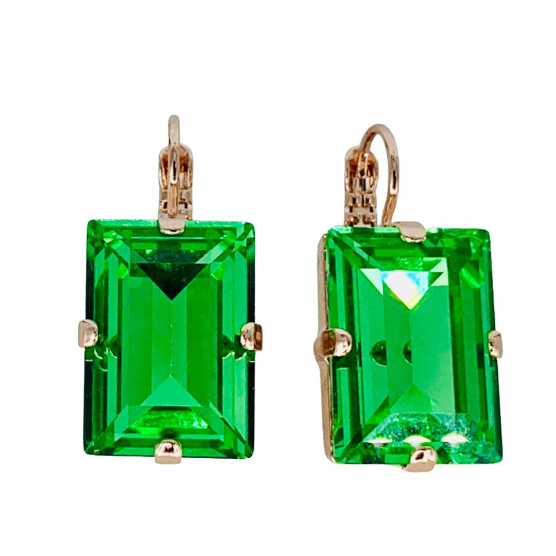 Large Mariana Earring Emerald Cut Earrings Kelly Green on Rose Gold