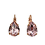 A pair of Mariana teardrop-shaped earrings with light rose pink stones set in rose gold metal.