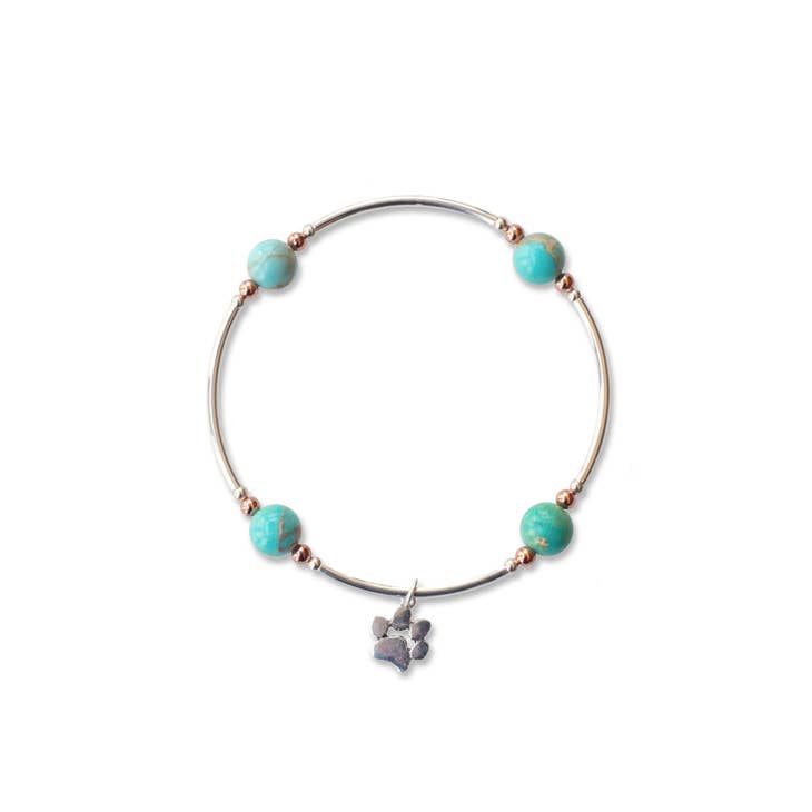 Blessing Bracelet 8MM Jasper Beads With Paw Charm on Sterling Bars-Pet Bracelet