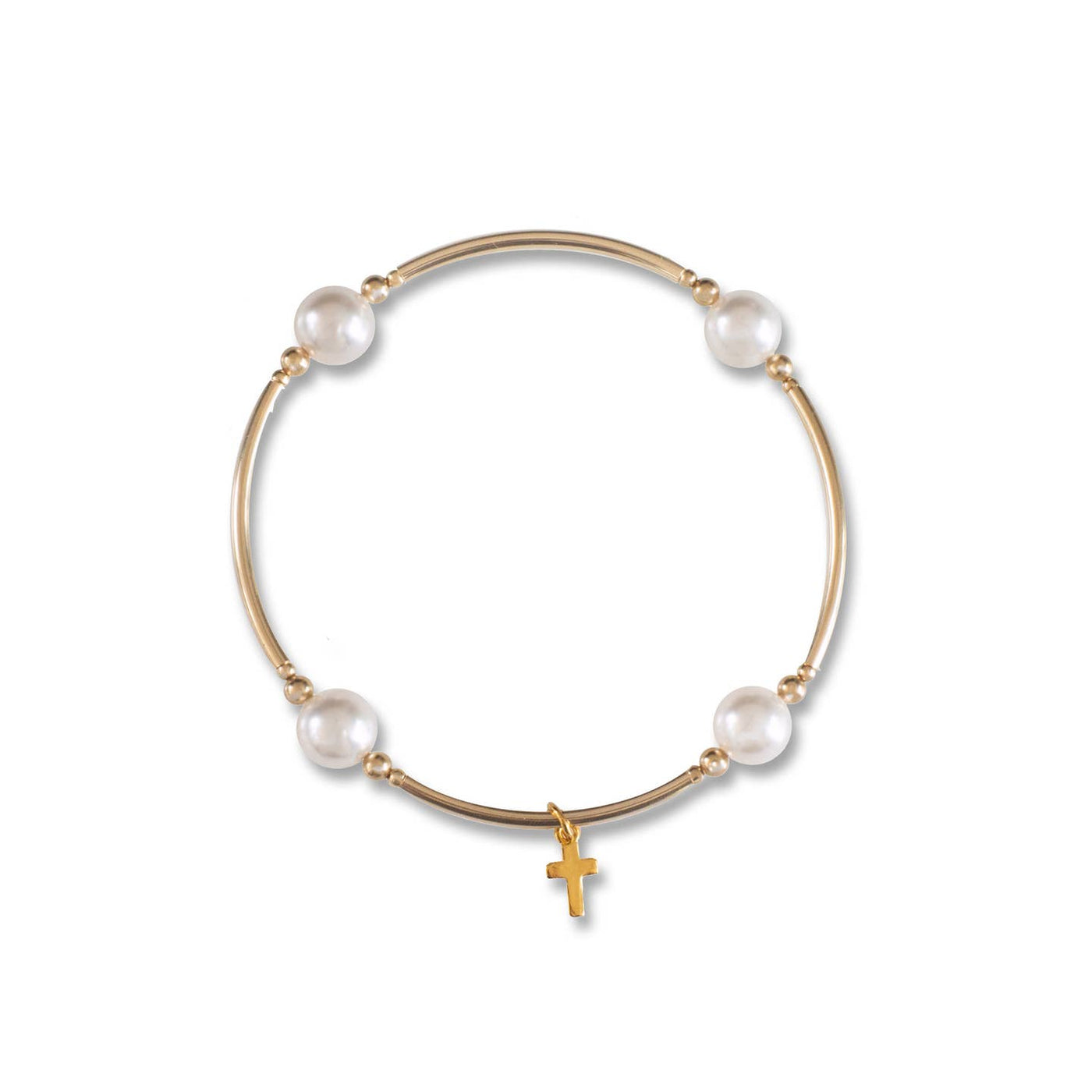 Blessing Bracelet With Tiny Cross in White Pearl on Gold Fill