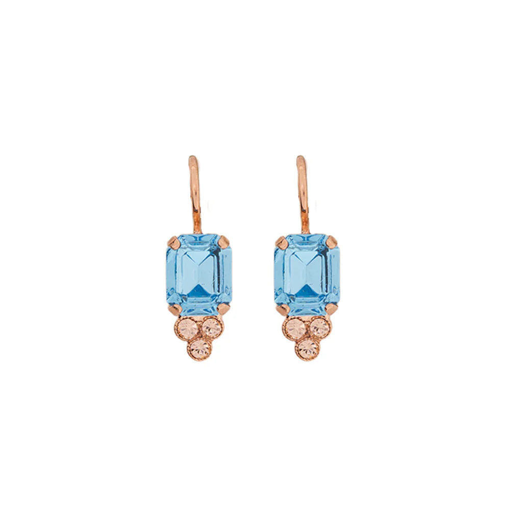 Mariana Petite Emerald Cut Earrings Blue/Blush on Rose Gold