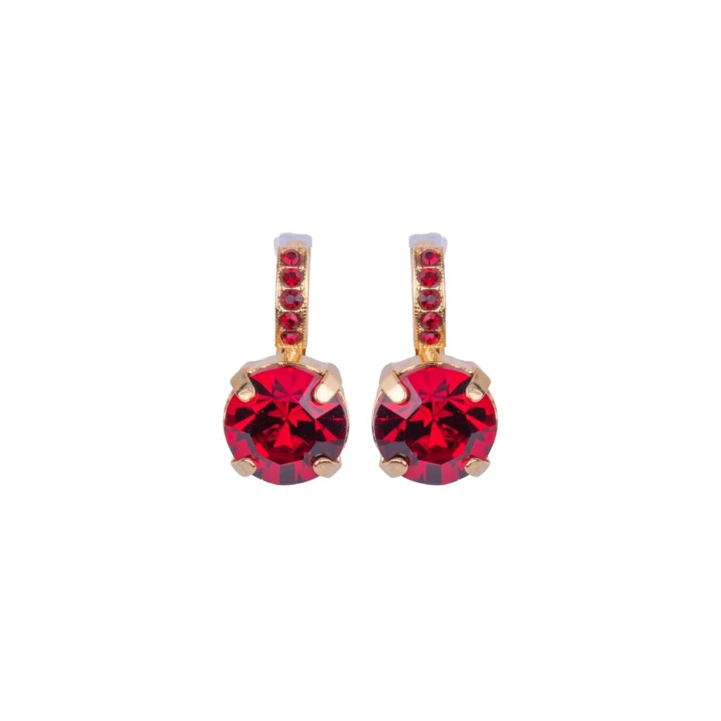 Mariana Single Stone Earrings With Fancy Bale Bright Red on Gold