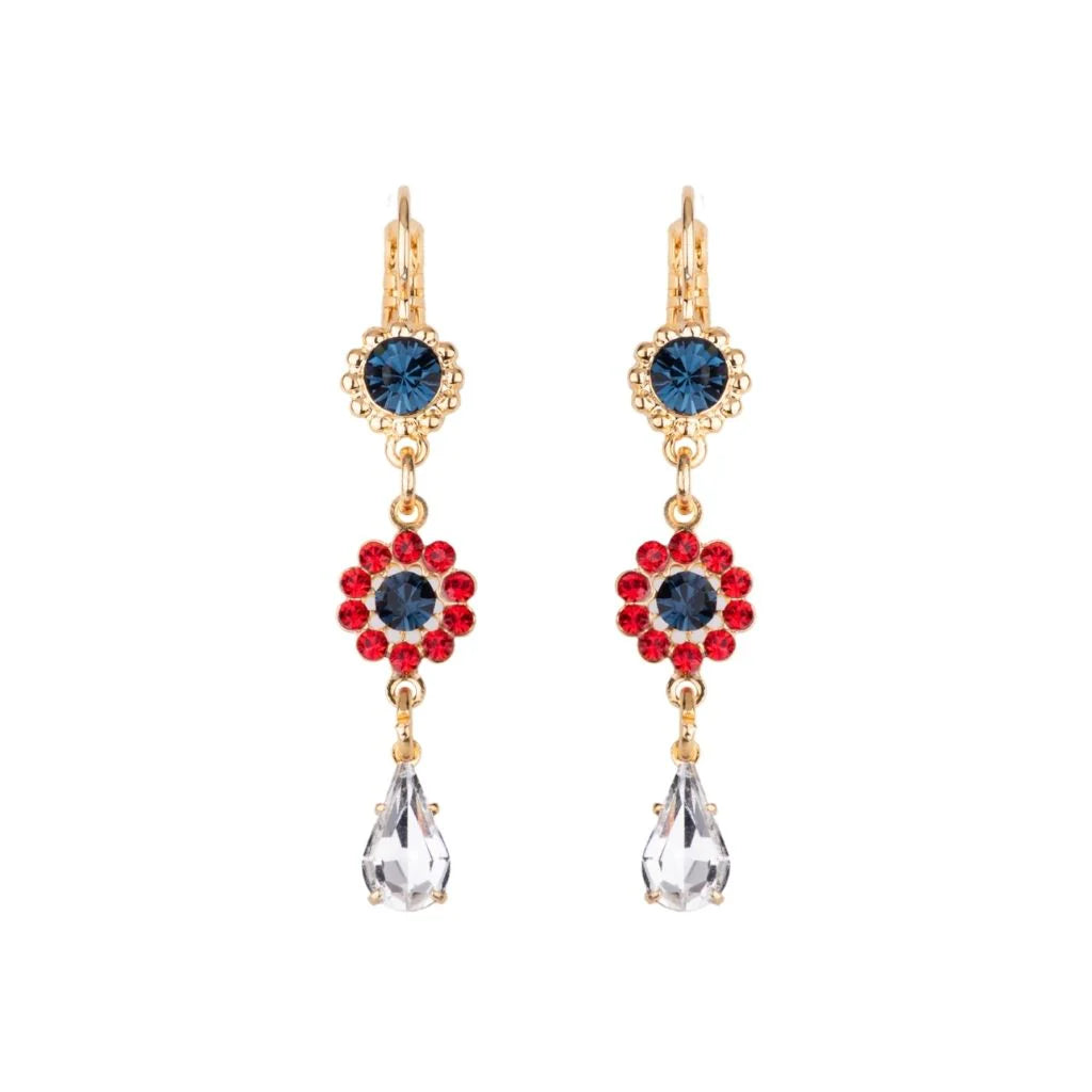 Mariana  Delicate Dangle Earrings RWB on Gold