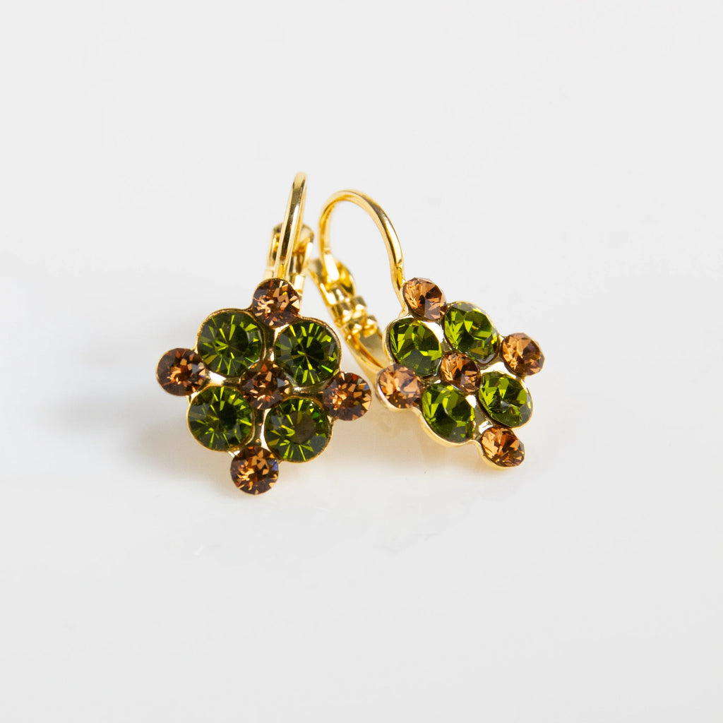 Mariana Diamond Shaped Cluster Earrings in Green Room on Gold