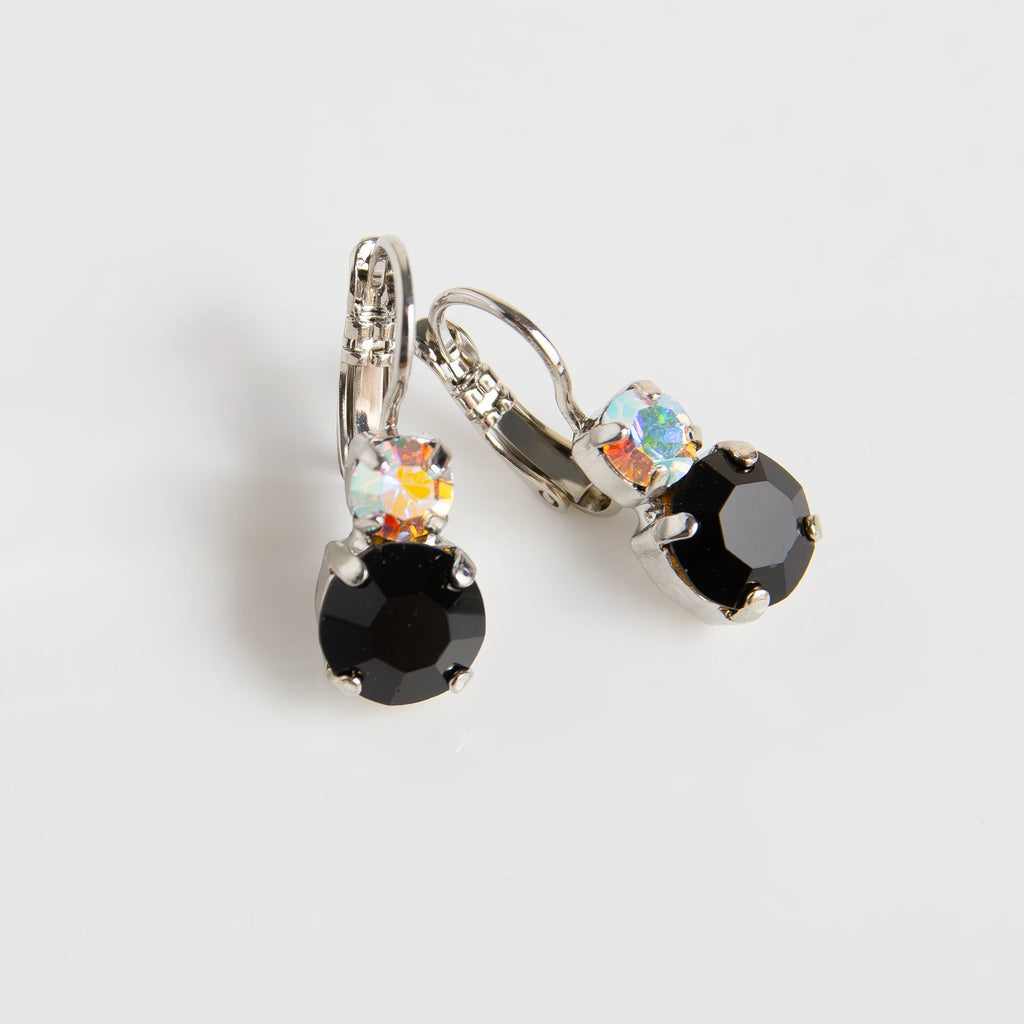 Mariana Small Double Drop Earrings Obsidian Shores on Rhodium