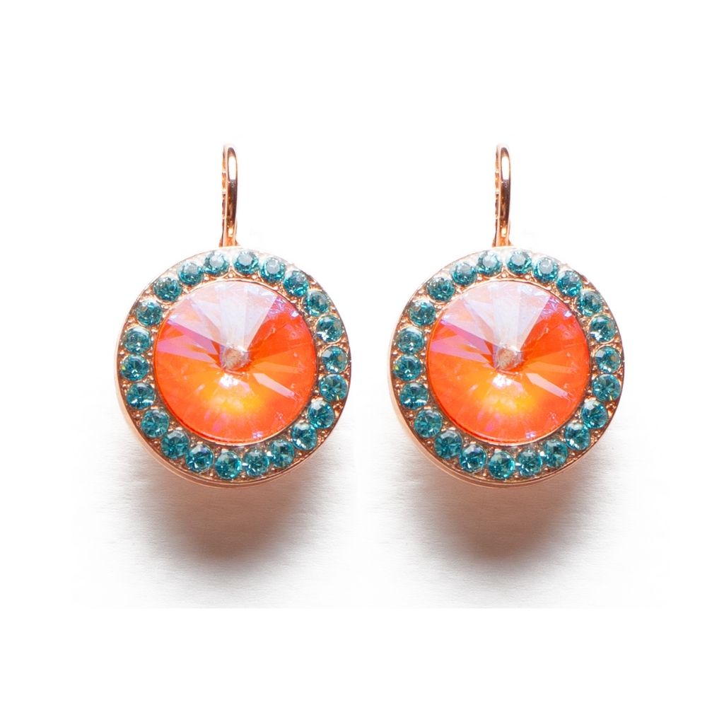 Mariana Luxurious Halo  Earrings in Coral Cove on Rose Gold