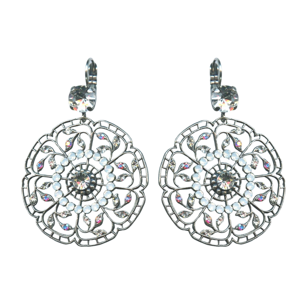 Mariana Earring Fancy Filigree Dangle Clear/AB on Rhodium