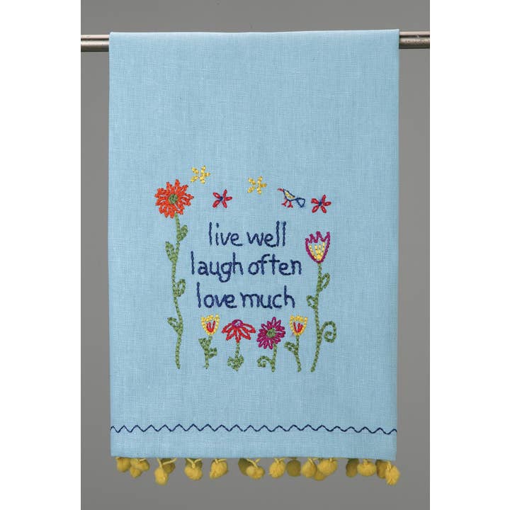 Live Well Towel With Yellow Pom Pom