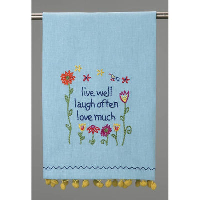 Live Well Towel With Yellow Pom Pom