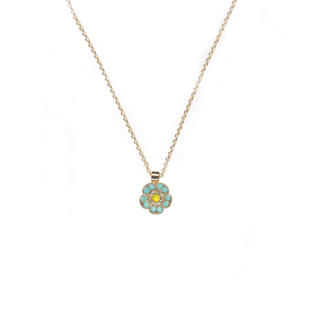 Mariana Cosmo Flower Pendant in Turquoise/Yellow on Rose Gold