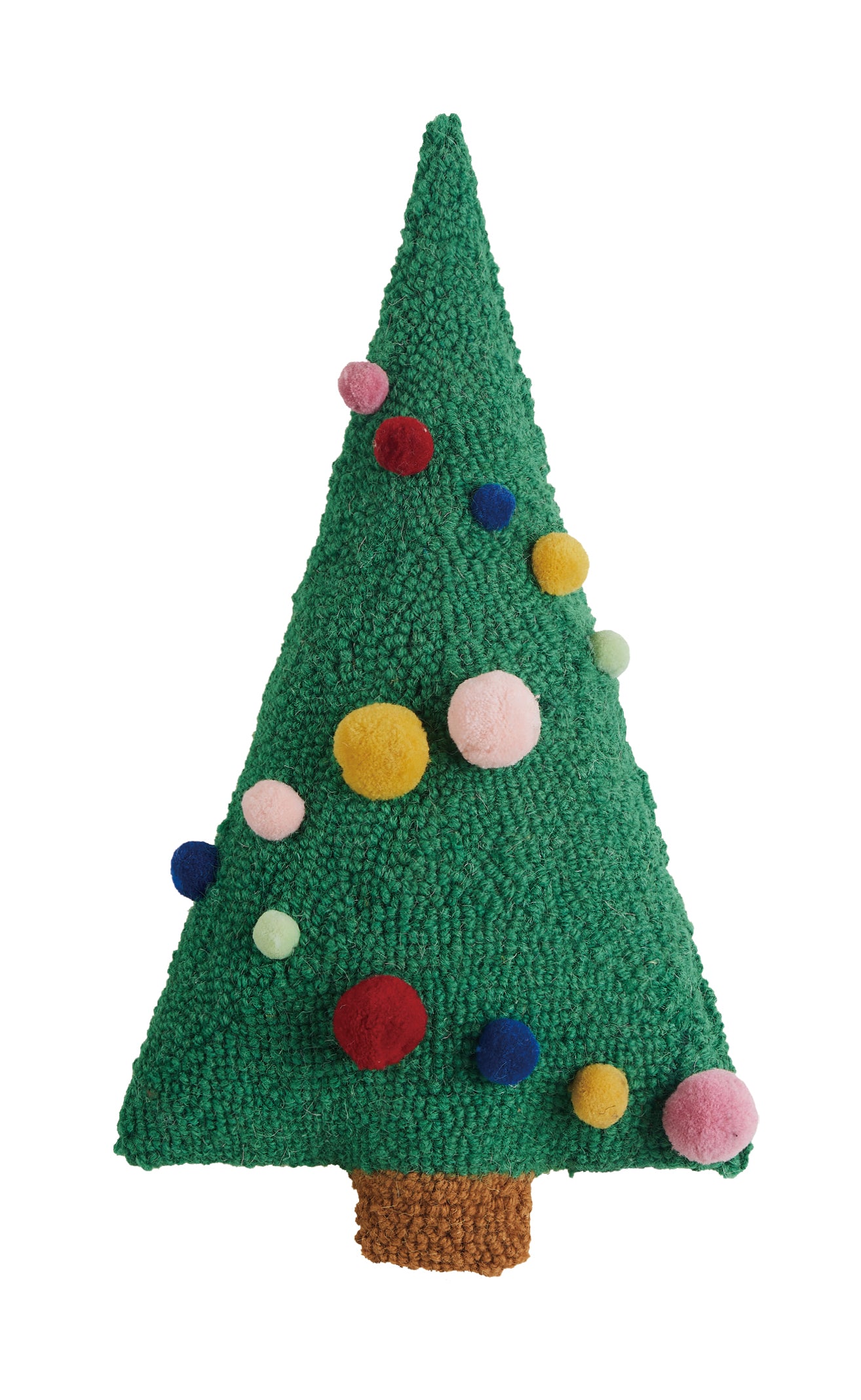 Christmas Tree Shaped Hooked Pillow With Poms