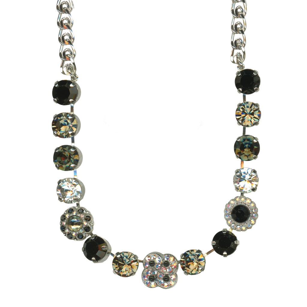 Mariana Large Clover Necklace Obsidian Shores on Rhodium