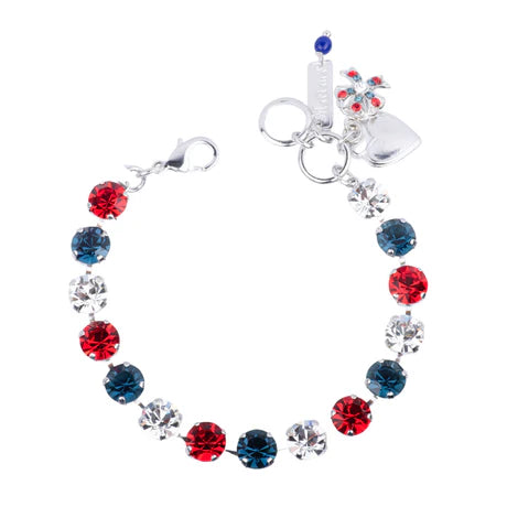 Mariana Plain Bracelet Red White and Blue on Rhodium  With Special Charm