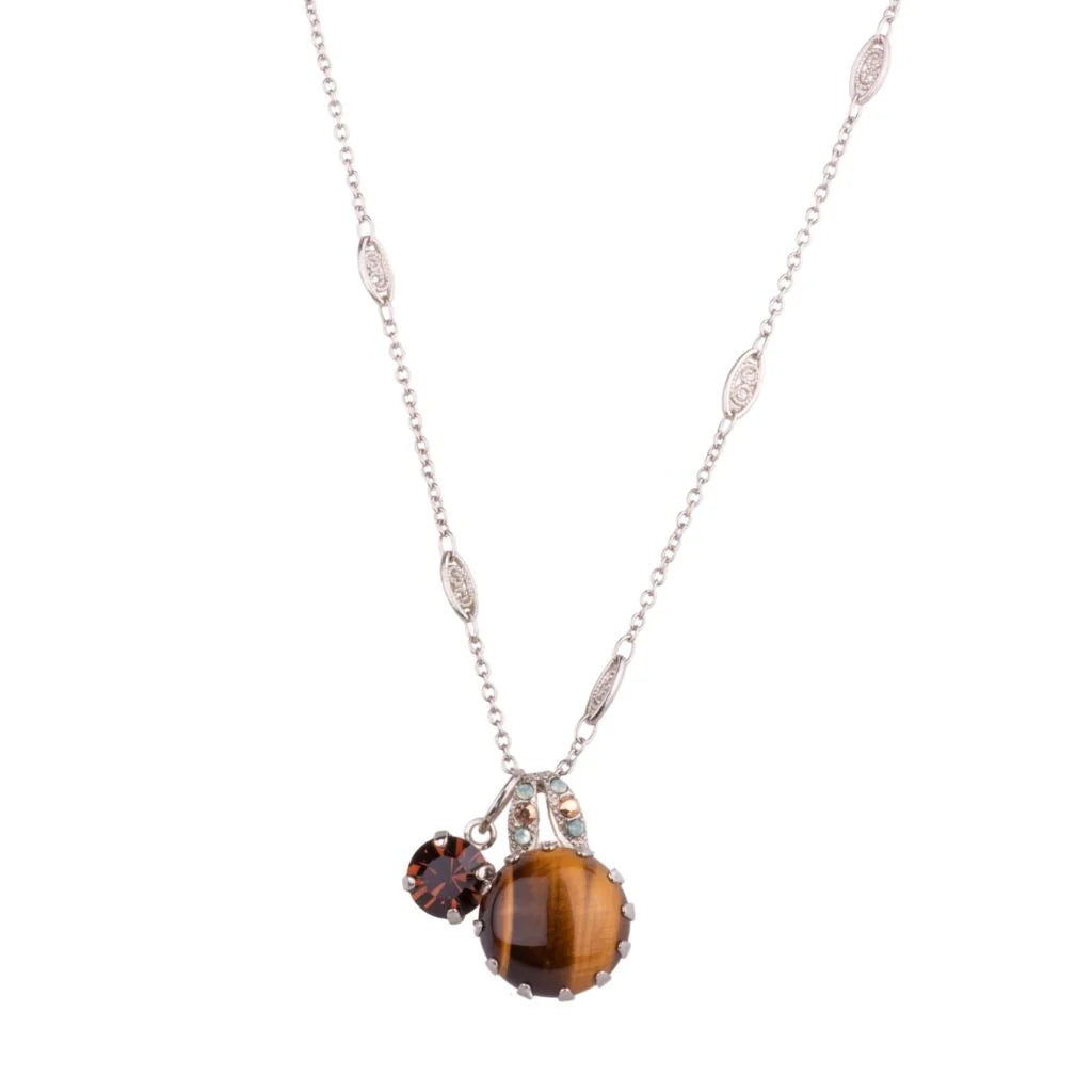 Mariana Side Car Necklace Tiger's Eye on Rhodium Main image
