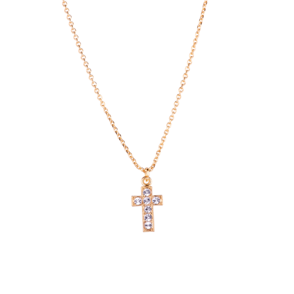 Mariana Petite Cross Necklace Clear on Gold Main image