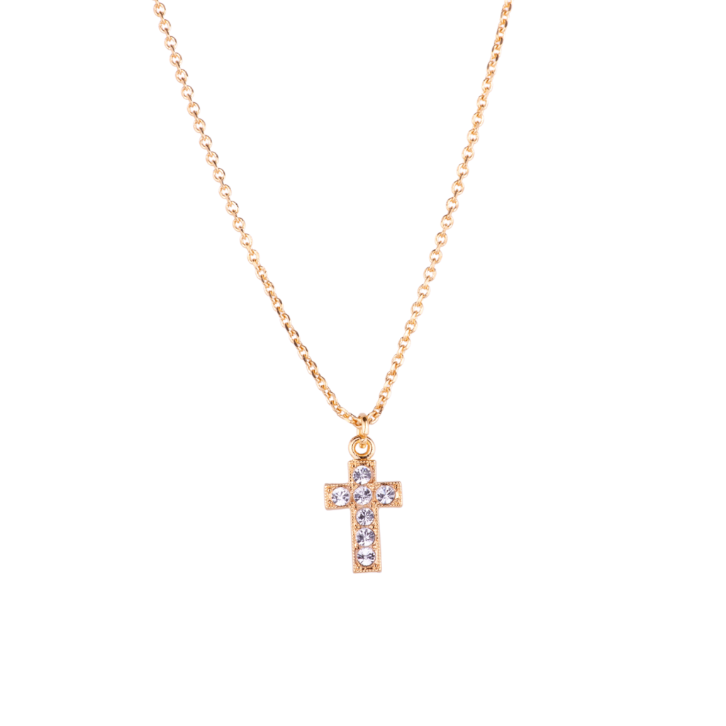 Mariana petite Cross Necklace Clear on Gold