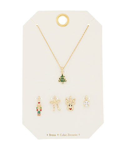 Five Charm Christmas Rhinestone Pendant Necklace Set