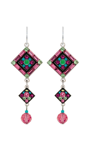 Firefly Rose Two Tier Diamond Shape Earrings With Dangle