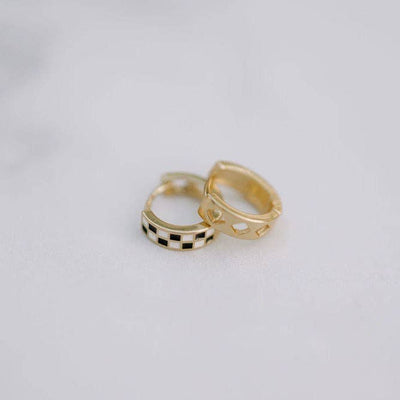 Reversable Black/White Checkerboard Hoop Earrings