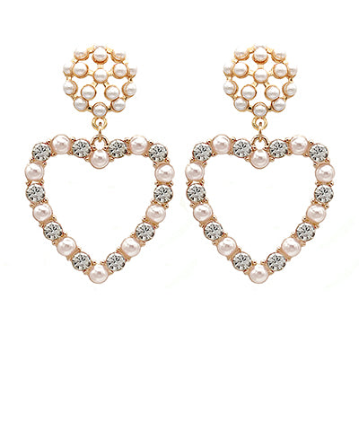 Pearl Cluster With Heart Post Earrings