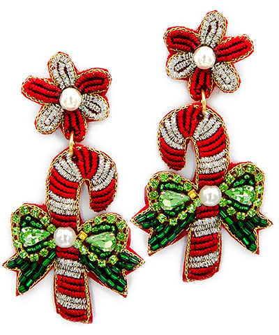 Beaded  Peppermint Stick Earrings