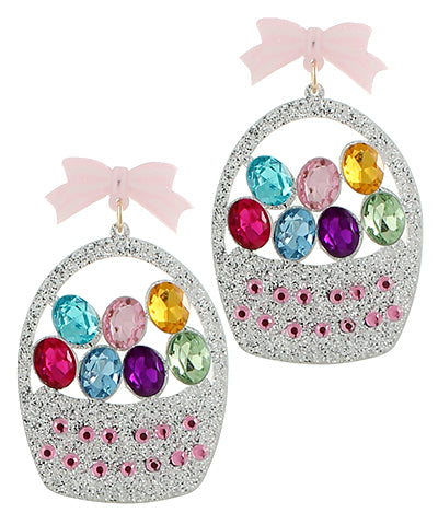 Easter Basket Beaded Earrings With Crystal Eggs