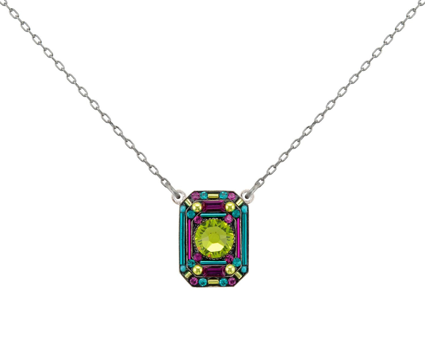Firefly Mosaic Contessa Large Rectangle Pendant Necklace Peridot