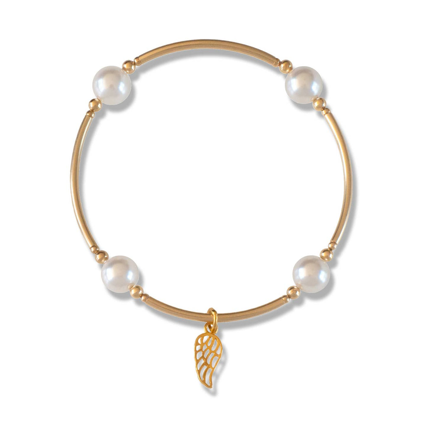 "You're An Angel" Angel Wing Blessing Bracelet in White Pearl and Gold Fill