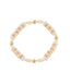 White Freshwater Pearls Stretch Bracelet With Gold Metal Disks and Heishi Beads