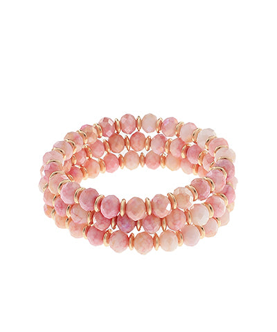 Triple Row Stretch Pink Glass With Gold