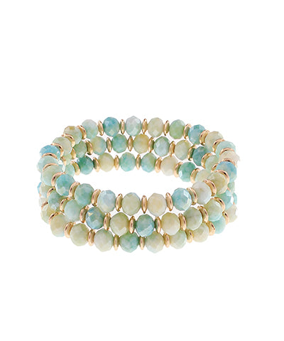 Triple Row Stretch Aqua Glass With Gold