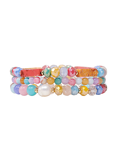 Triple Row Stretch Multi Bead Mineral/Pearl Bracelet