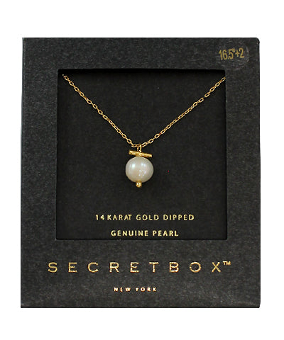Genuine Pearl Necklace  With Gold Bar