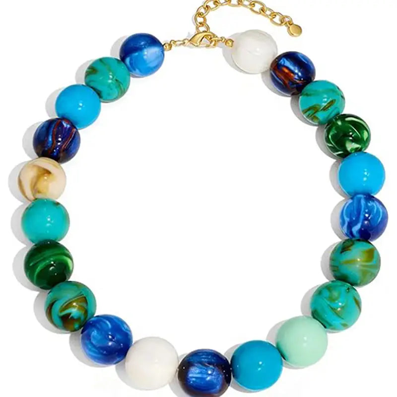 Huge Blue/Green Acrylic Bauble Bead Statement Necklace