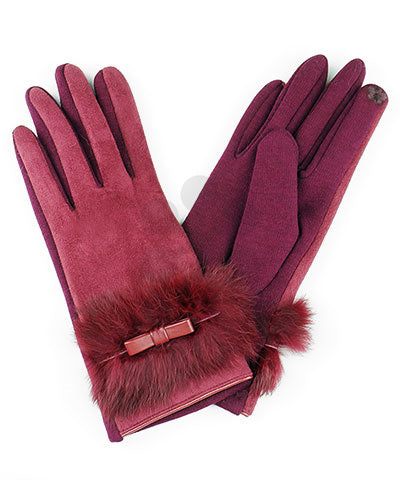 Cranberry Faux Suede Smart Touch Gloves With Fur Cuff