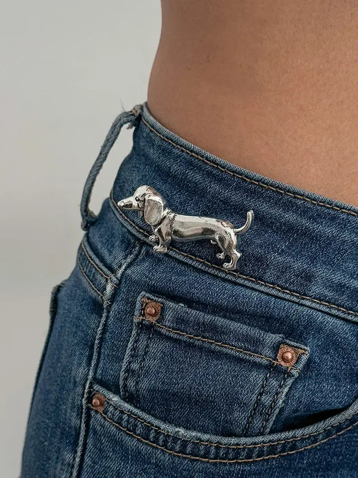 Silver Toned Dachshund Puppy Pin