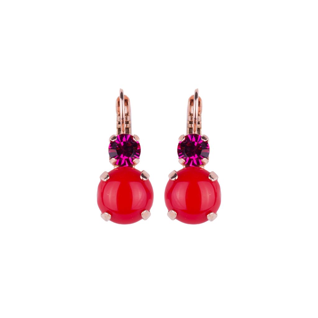 Mariana  Double Drop Earrings  Fuchsia/Red on Rose Gold