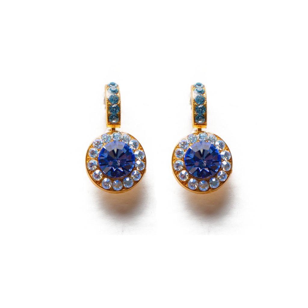 Mariana Halo Earrings With Embellished Bale in Bay Blue on Gold