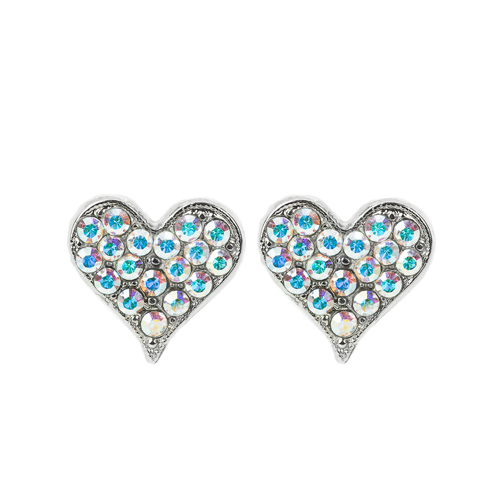 Mariana  Embellished Heart Post Earrings in Aurora Borealis on Rhodium Main image