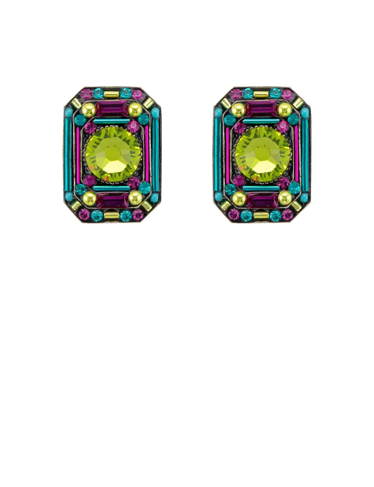 Firefly Large Octagon  Earrings in Peridot Green POST