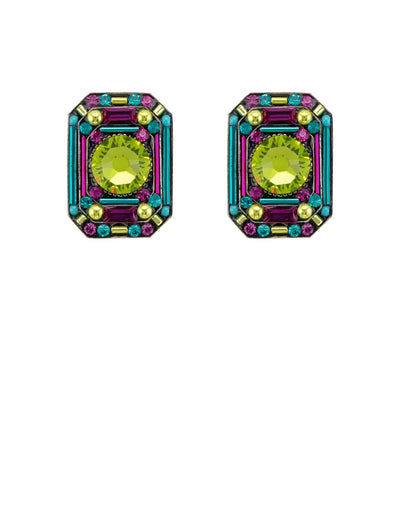 Firefly Large Octagon  Earrings in Peridot Green POST