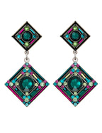 Firefly Emerald Two Tier Diamond Shape Earrings On Post