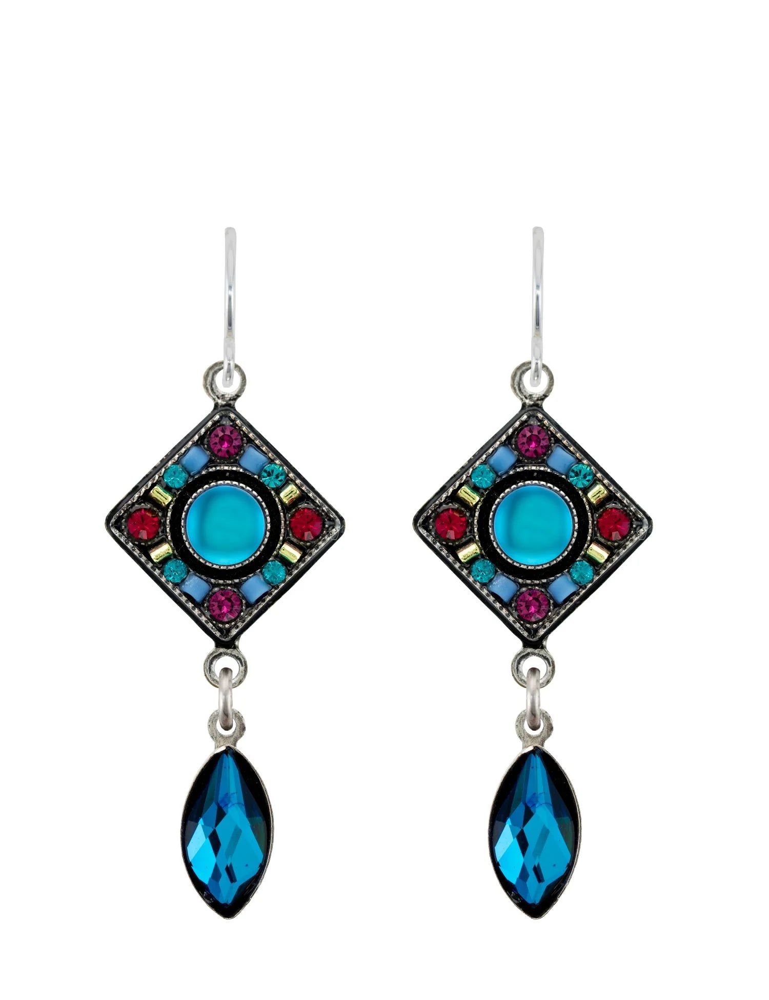 Firefly Bermuda Blue Two Tier Diamond Shape Earrings With Teardrop