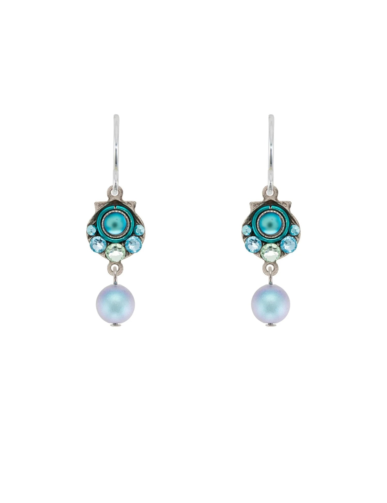 Firefly  Delicate Aqua Blue Beach Glass Earrings With Pearl Main image