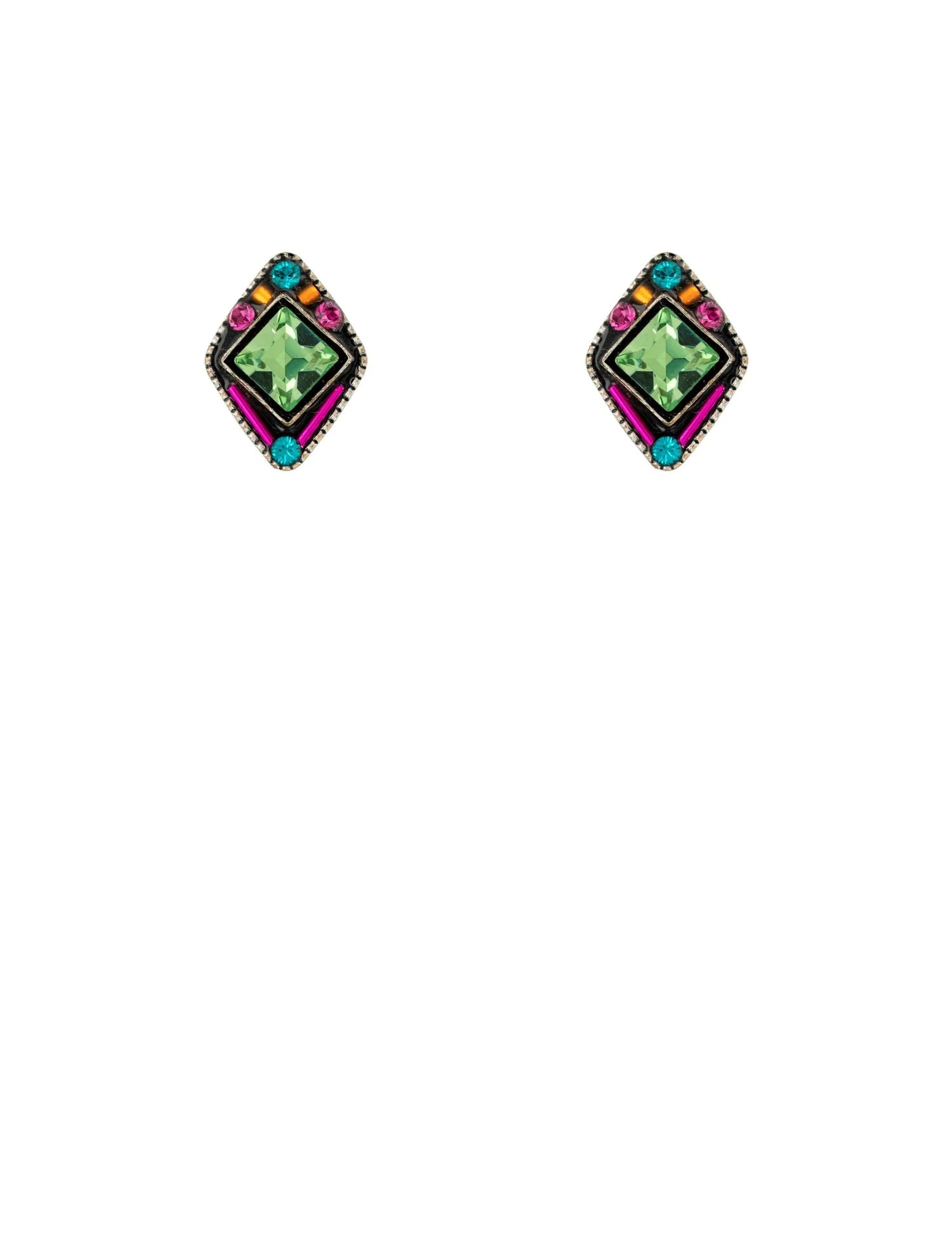 Firefly Diamond Shaped Peridot Post Earrings 